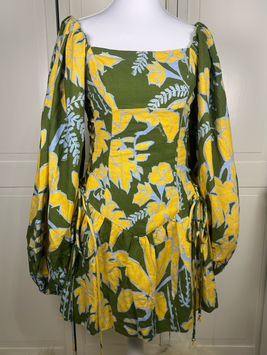 FARM Rio Dresses & Skirts - Farm Rio NWT Green Tropical Linen Blend Lace-Up Mini Dress Size S